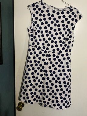 Classic Navy Polka Dot Sleeveless Dress - White & Navy